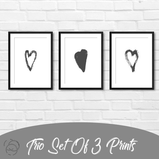 Abstract Love Heart Brushstroke Trio Prints