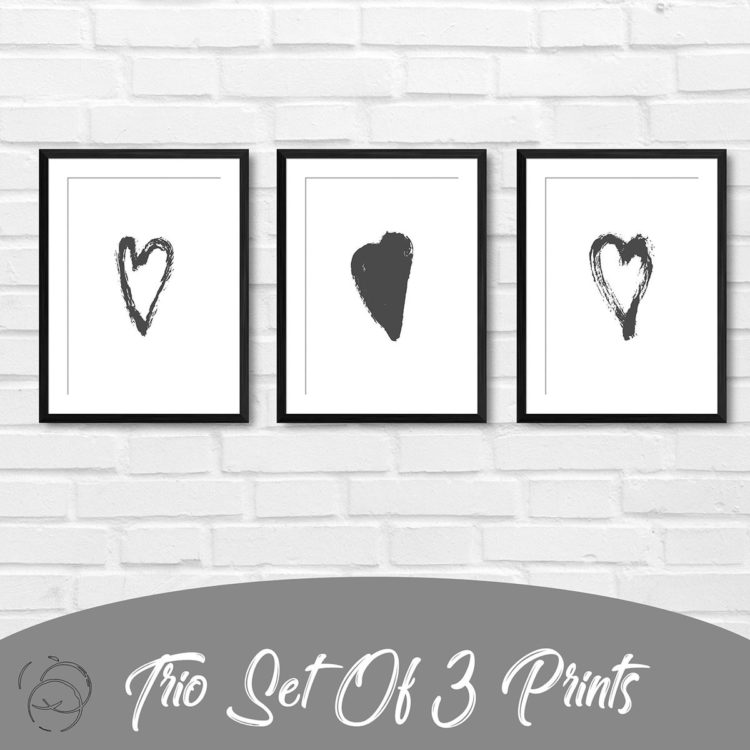 Abstract Love Heart Brushstroke Trio Prints