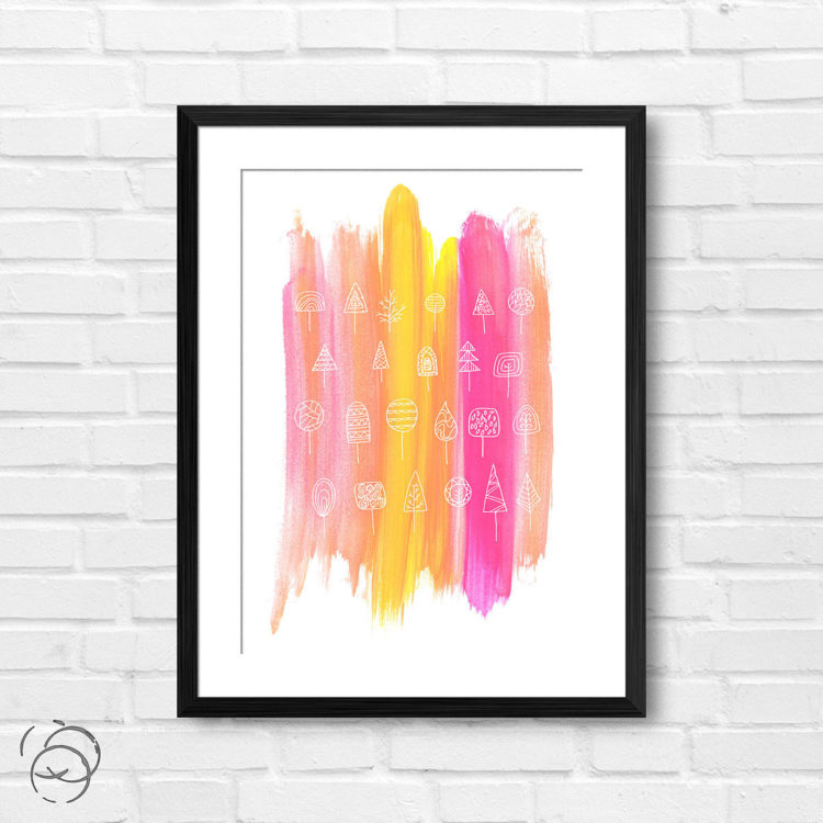 Abstract Multicolour Brushstroke Tree Print