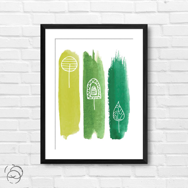 Abstract Triple Green Brushstroke Tree Print