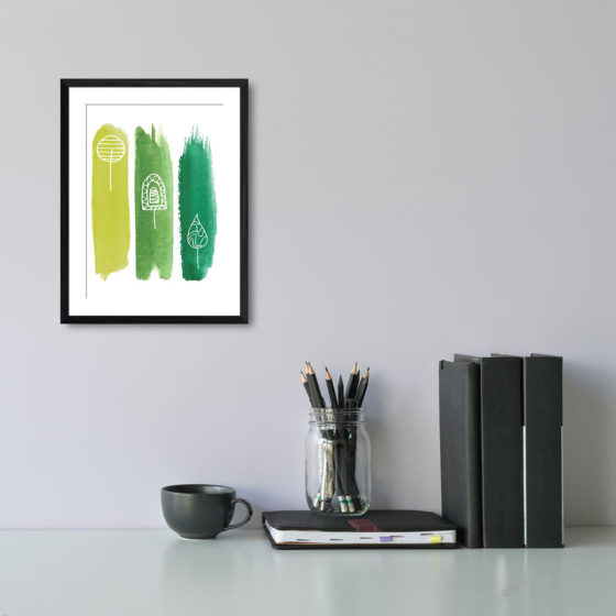 Abstract Triple Green Brushstroke Tree Print - Image 2