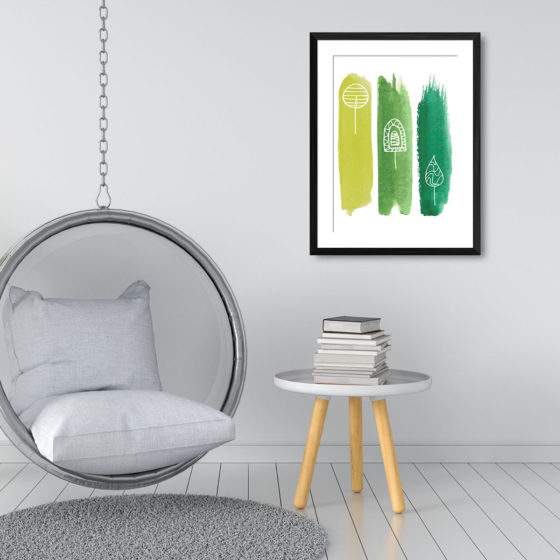 Abstract Triple Green Brushstroke Tree Print - Image 3