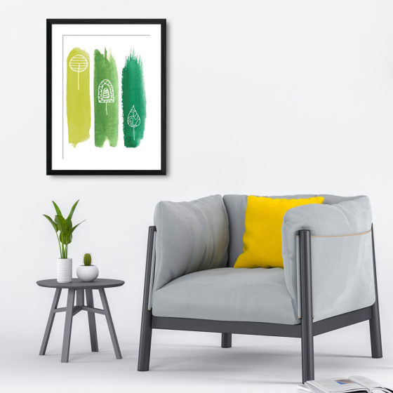 Abstract Triple Green Brushstroke Tree Print - Image 4