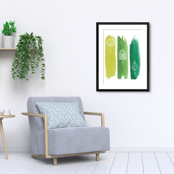 Abstract Triple Green Brushstroke Tree Print - Image 5