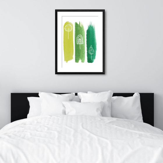 Abstract Triple Green Brushstroke Tree Print - Image 6