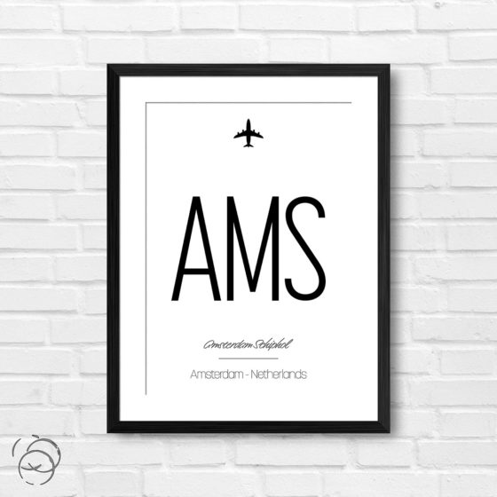 Airport Code AMS Amsterdam Schiphol Netherlands Travel Print