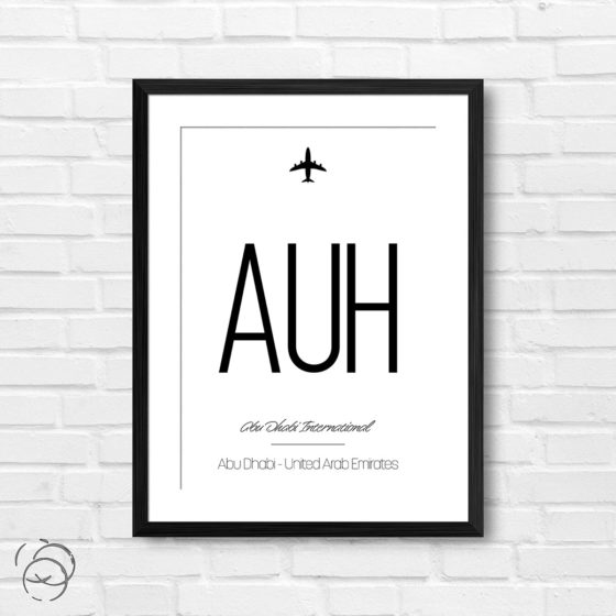 Airport Code AUH Abu Dhabi International United Arab Emirates Travel Print