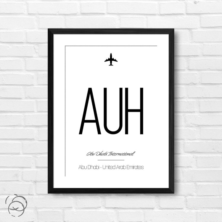 Airport Code AUH Abu Dhabi International United Arab Emirates Travel Print