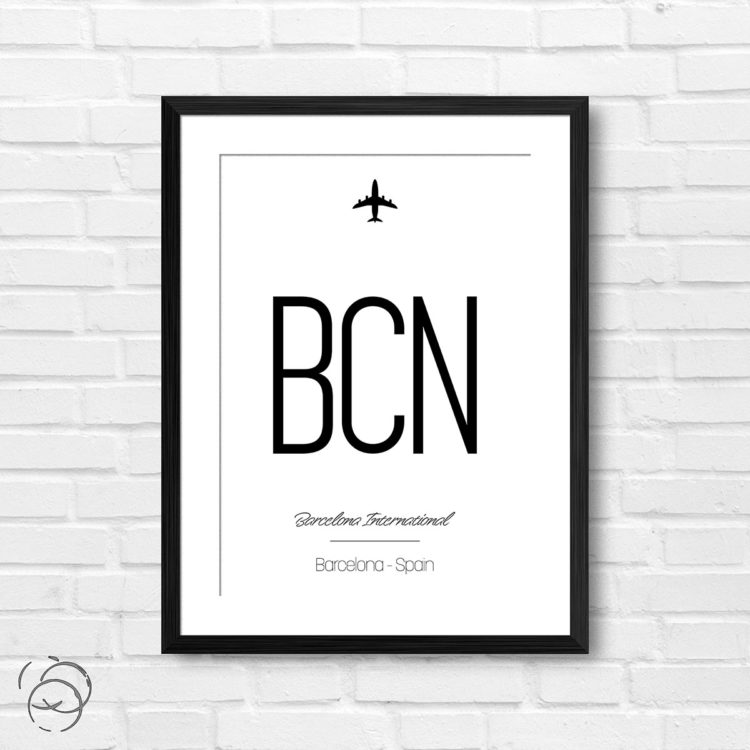 Airport Code BCN Barcelona International Spain Travel Print