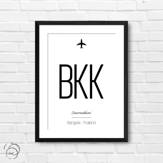 Airport Code BKK Suvarnabhumi Bangkok Thailand Travel Print
