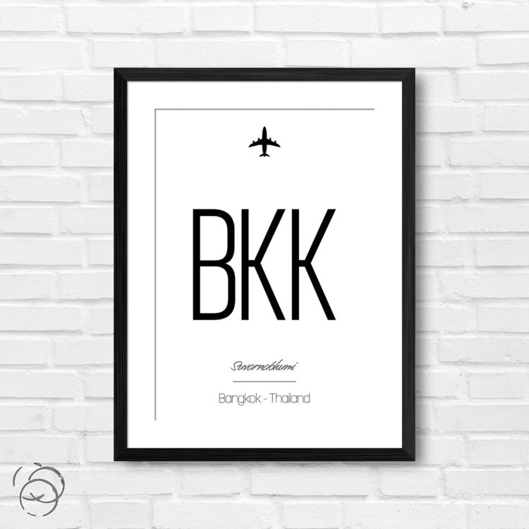 Airport Code BKK Suvarnabhumi Bangkok Thailand Travel Print