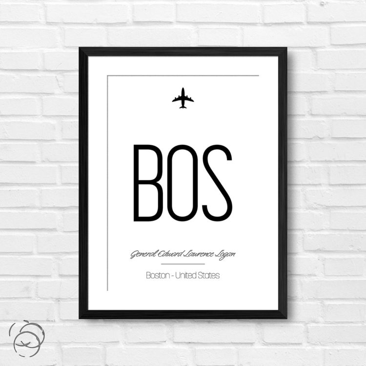 Airport Code BOS General Edward Lawrence Logan Boston United States Travel Print
