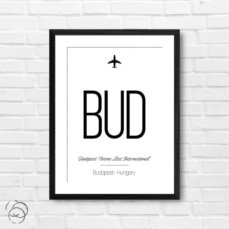 Airport Code BUD Budapest Ferenc Liszt International Hungary Travel Print