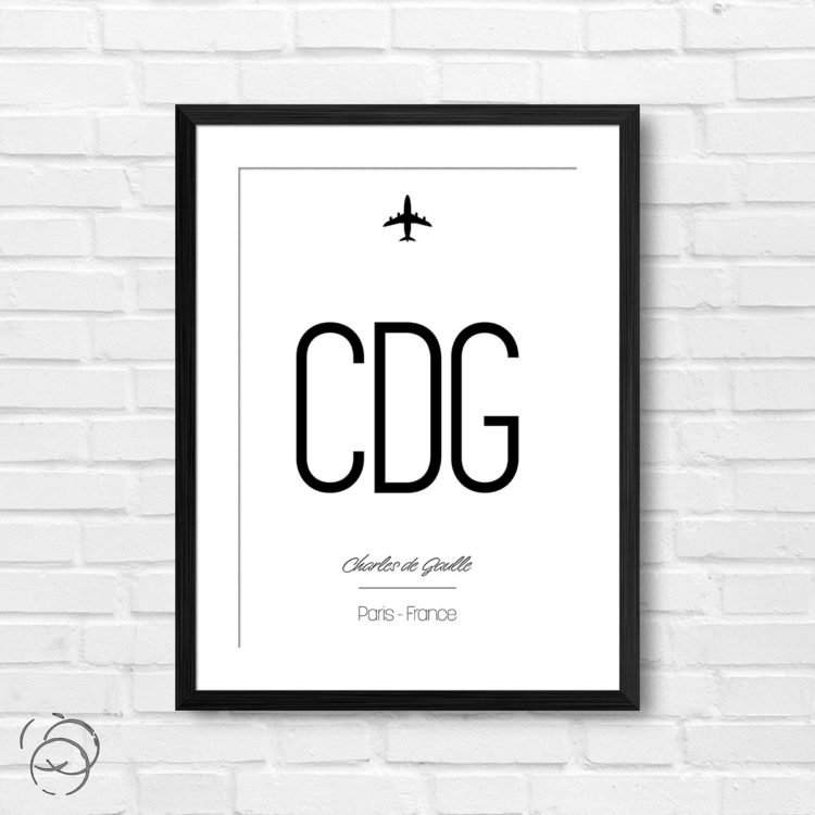Airport Code CDG Charles De Gaulle Paris France Travel Print