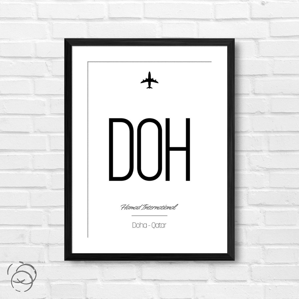 Airport Code DOH Hamad International Doha Qatar Travel Print Pink Tag