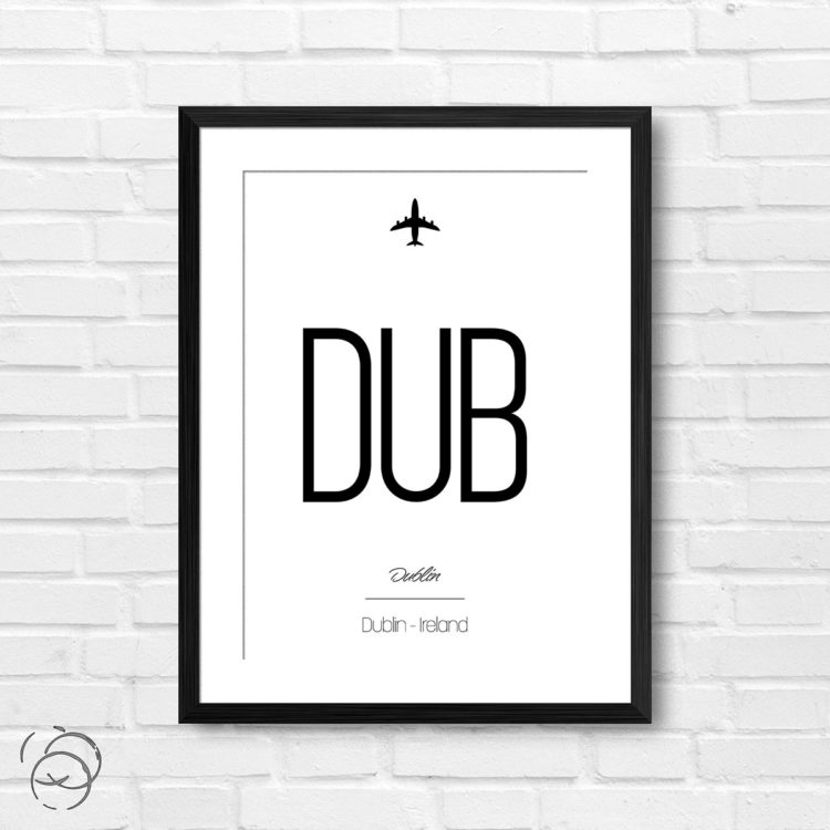 Airport Code DUB Dublin Ireland Travel Print