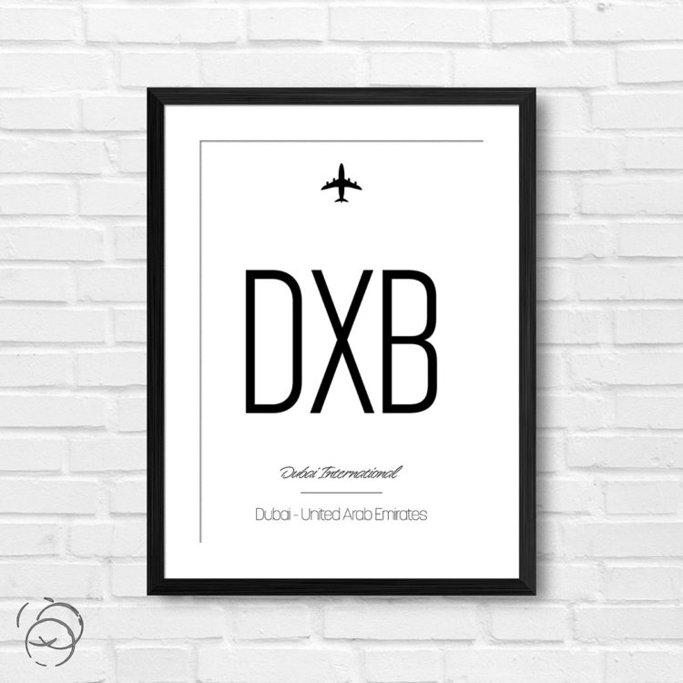 Airport Code DXB Dubai International United Arab Emirates Travel Print
