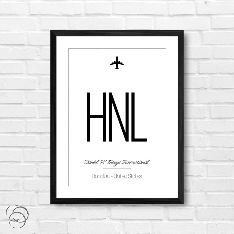 Airport Code HNL Daniel K Inouye International Honolulu United States Travel Print