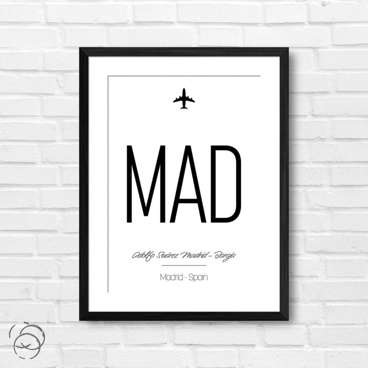 Airport Code MAD Adolfo Suarez Madrid Baraja Madrid Spain Travel Print