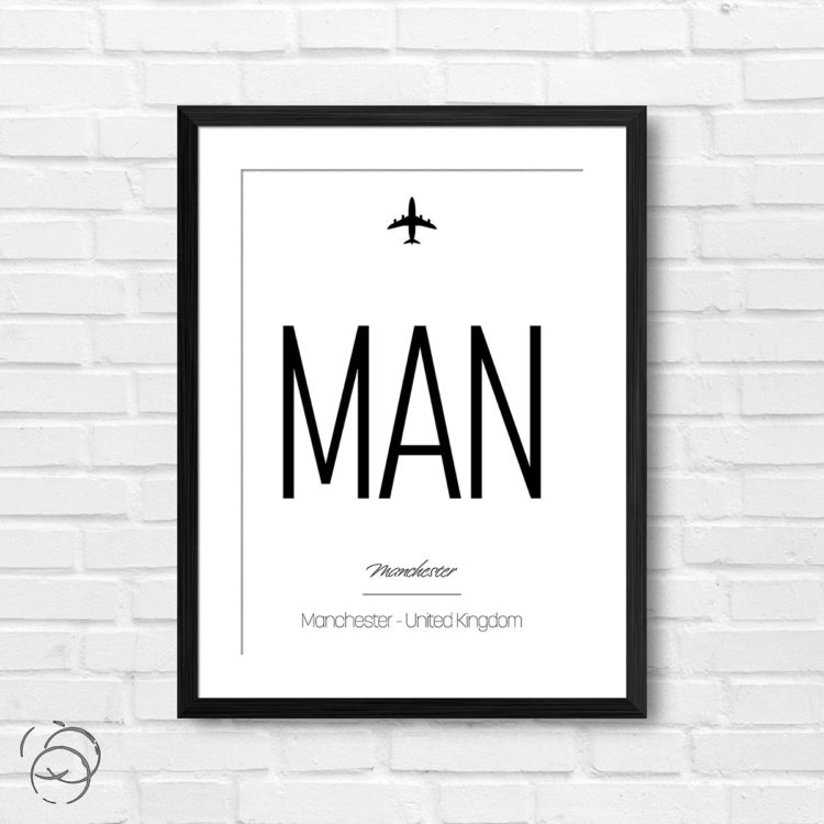 Airport Code MAN Manchester United Kingdom Travel Print
