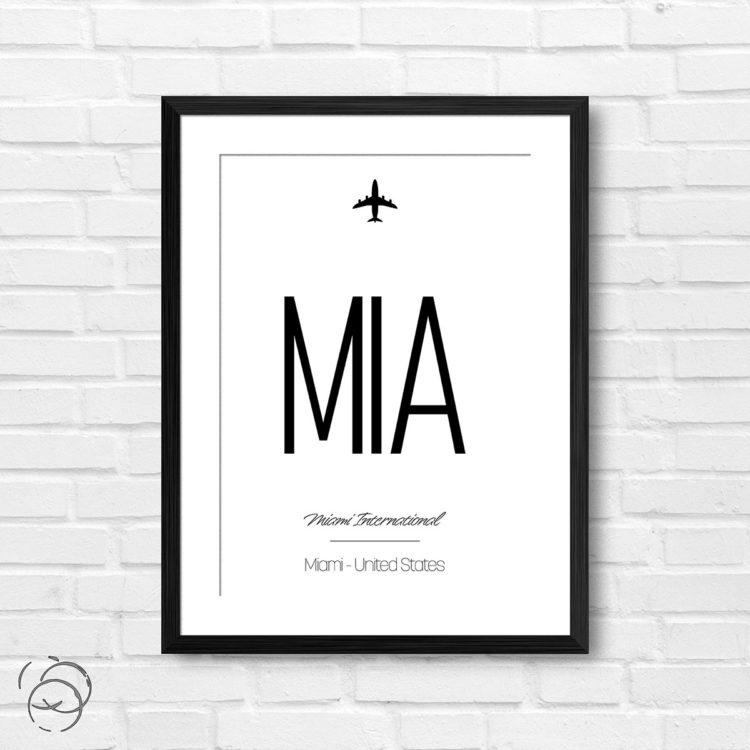 Airport Code MIA Miami International United States Travel Print