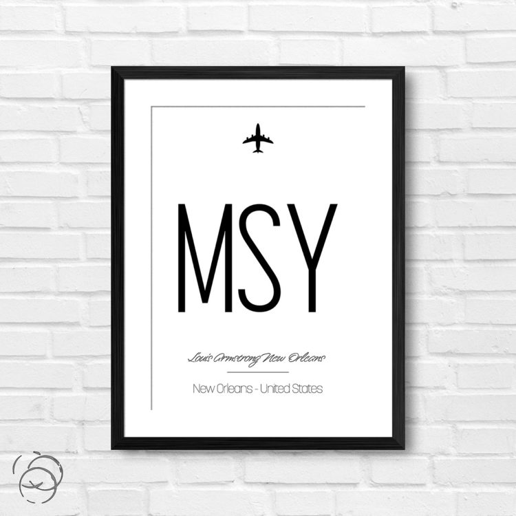 Airport Code MSY Louis Armstrong New Orleans United States Travel Print