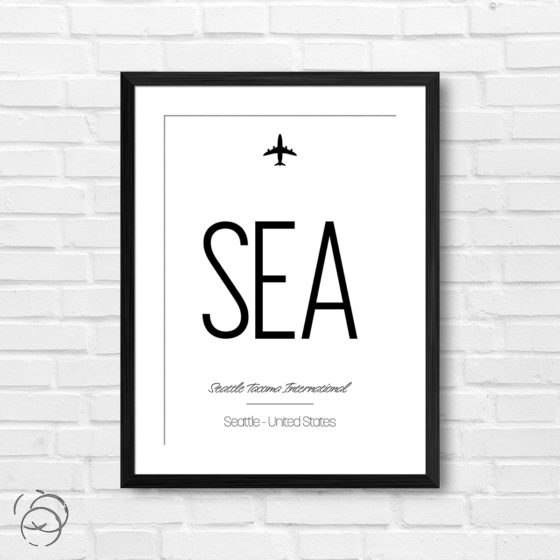 Airport Code SEA Seattle Tacoma International United States Travel Print