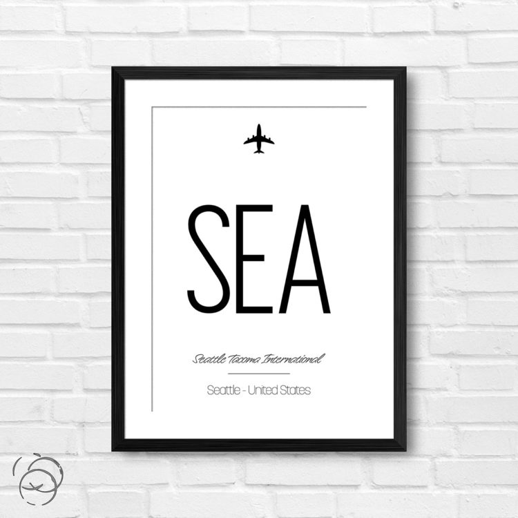 Airport Code SEA Seattle Tacoma International United States Travel Print