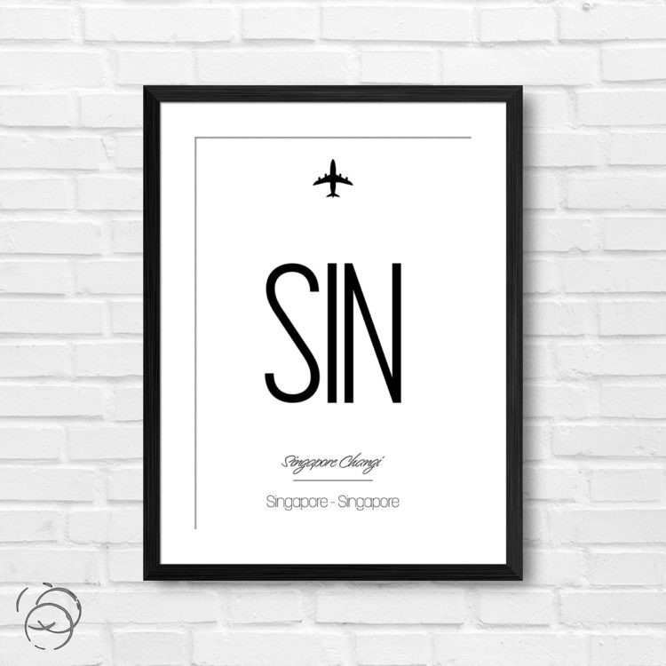 Airport Code SIN Singapore Changi Travel Print
