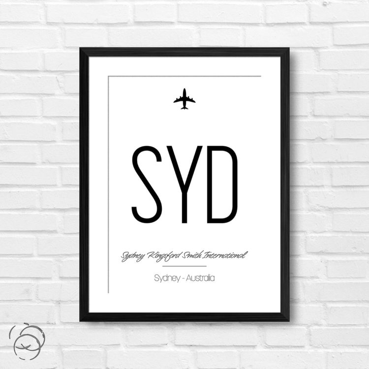 Airport Code SYD Sydney Kingsford Smith International Australia Travel Print