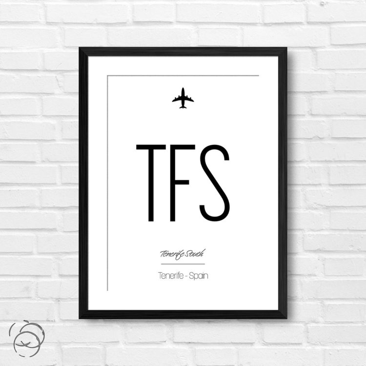 Airport Code TFS Tenerife South Spain Travel Print
