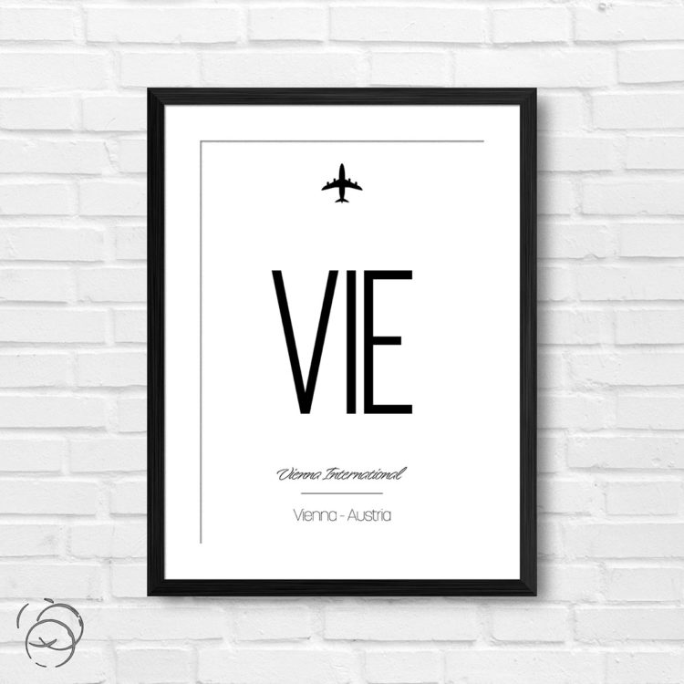 Airport Code VIE Vienna International Austria Travel Print