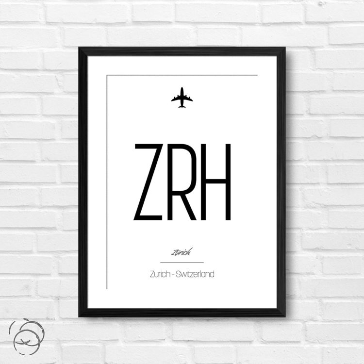 Airport Code ZRH Zurich Switzerland Travel Print