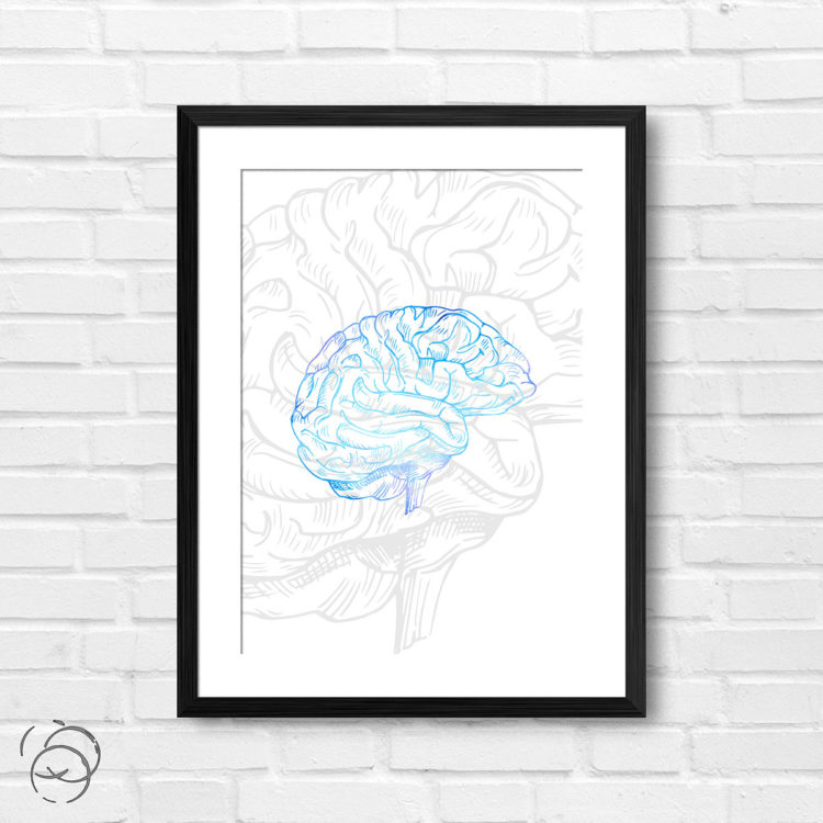 Anatomy Hand Drawn Outline Brain Print