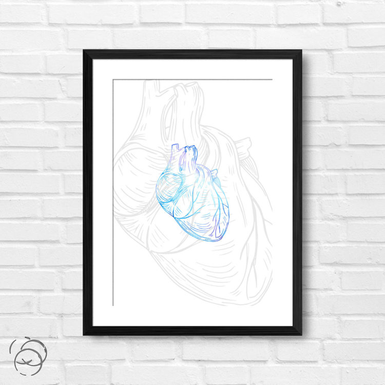 Anatomy Hand Drawn Outline Heart Print