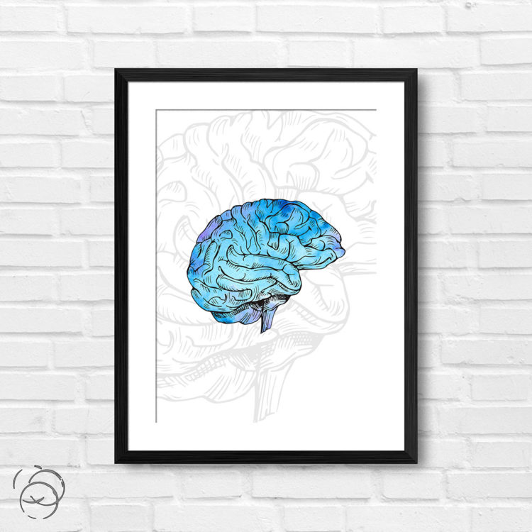 Anatomy Hand Drawn Watercolour Brain Print