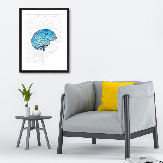 Anatomy Hand Drawn Watercolour Brain Print - Image 4