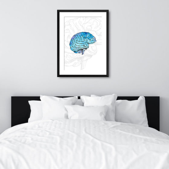 Anatomy Hand Drawn Watercolour Brain Print - Image 6