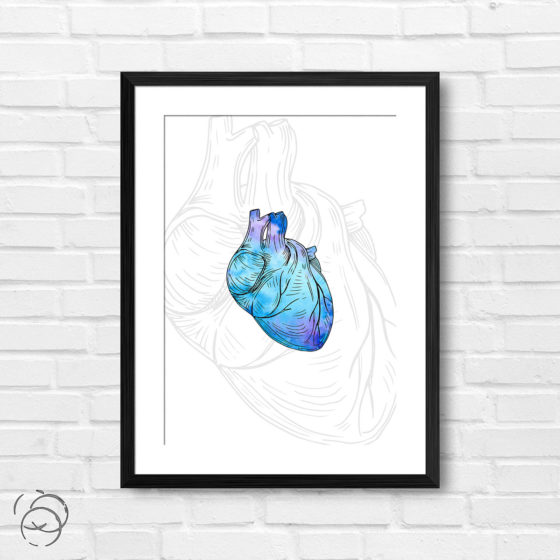 Anatomy Hand Drawn Watercolour Heart Print