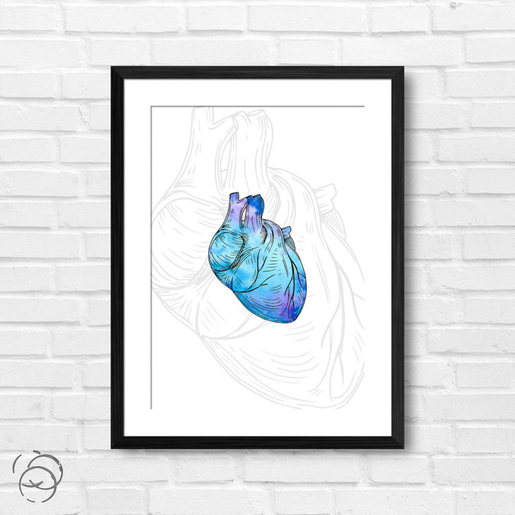 Anatomy Hand Drawn Watercolour Heart Print