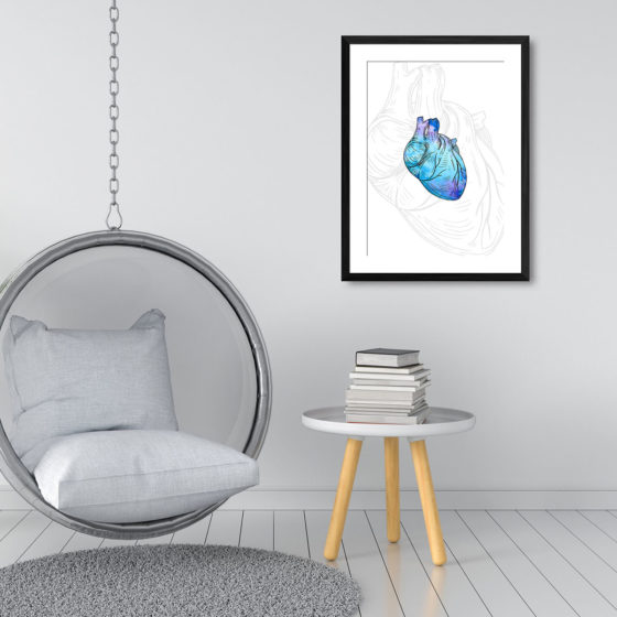Anatomy Hand Drawn Watercolour Heart Print - Image 3