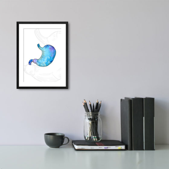Anatomy Hand Drawn Watercolour Stomach Print - Image 2
