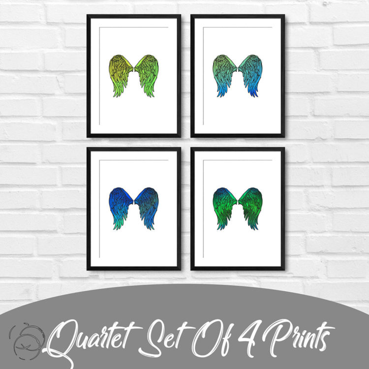 Angel Wings Green Blue Quartet Prints