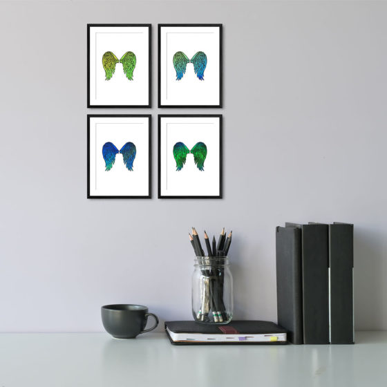 Angel Wings Green Blue Quartet Prints - Image 2