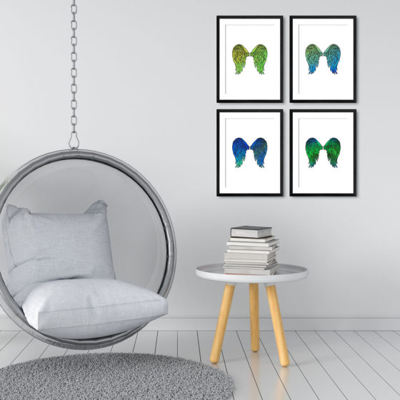 Angel Wings Green Blue Quartet Prints - Image 3