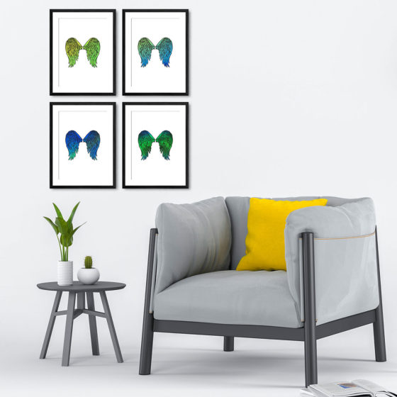 Angel Wings Green Blue Quartet Prints - Image 4