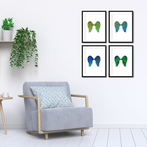Angel Wings Green Blue Quartet Prints - Image 5
