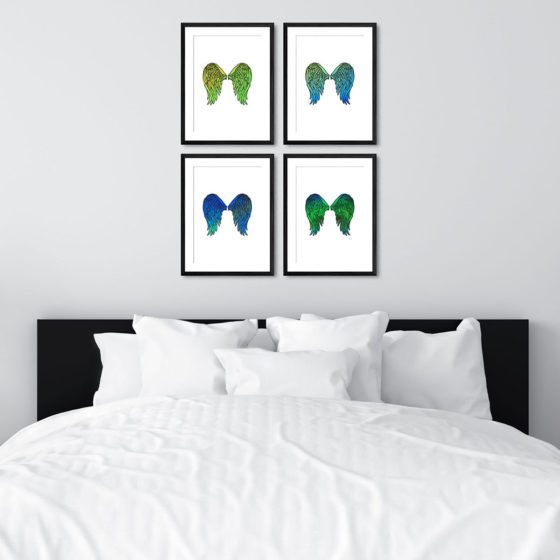 Angel Wings Green Blue Quartet Prints - Image 6