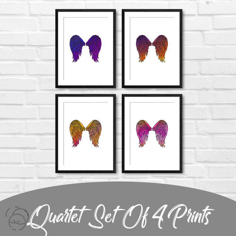 Angel Wings Purple Pink Orange Quartet Prints