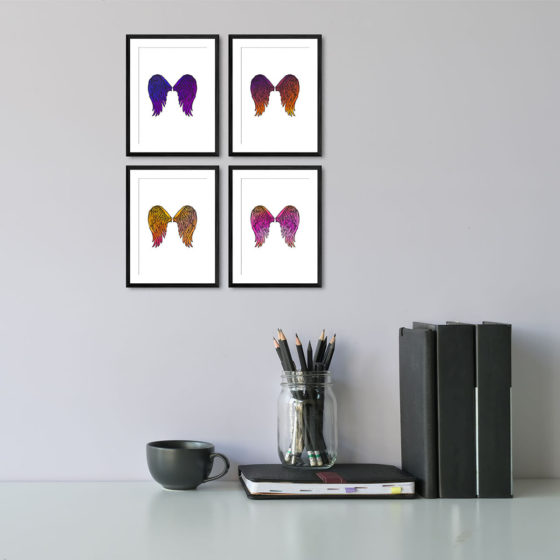 Angel Wings Purple Pink Orange Quartet Prints - Image 2